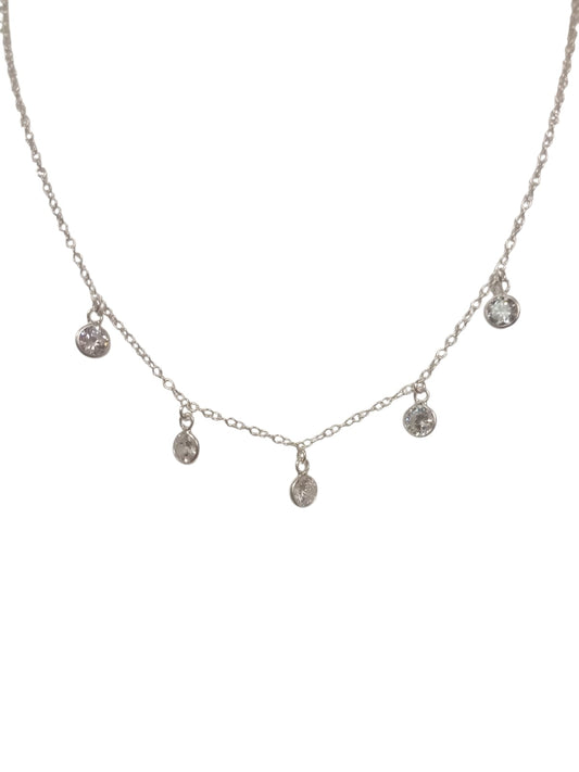Silver Multi Tube Set Cubic Zirconia Drop Necklace
