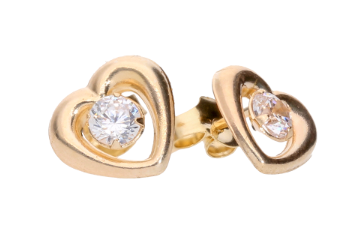 9ct Gold Open Heart Round Cubic Zirconia Stud Earrings