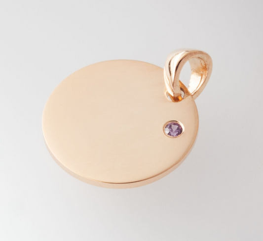9ct Yellow Gold Round Disc Pendant With Small Amethyst