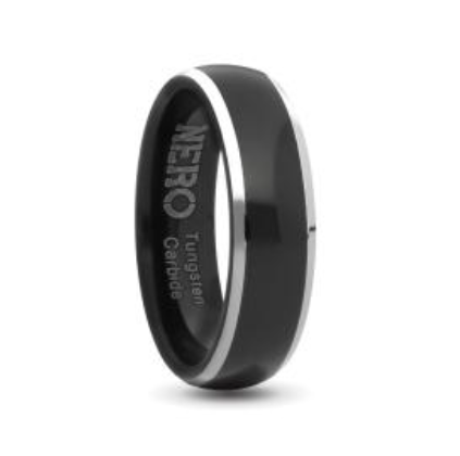 Gents 7mm Black Brushed Tungsten Ring With Silver Sides