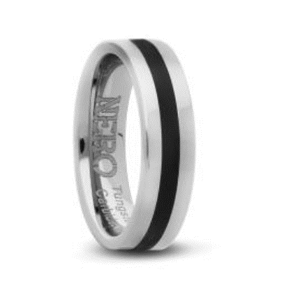 Gents 6mm Tungsten Ring With Black Engraved Line