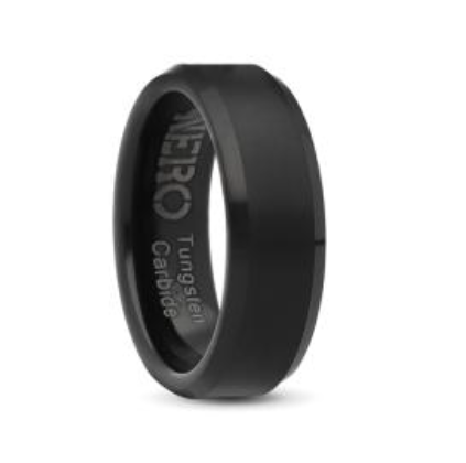 Gents 7mm Black Brushed Tungsten Ring With Polished Sides