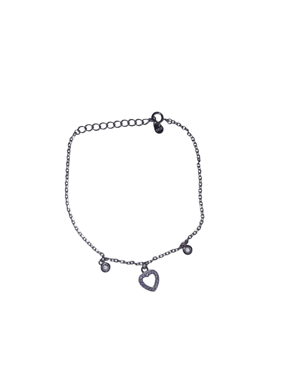 Silver 19cm Bracelet With Heart & Circle Cubic Zirconia Attachments