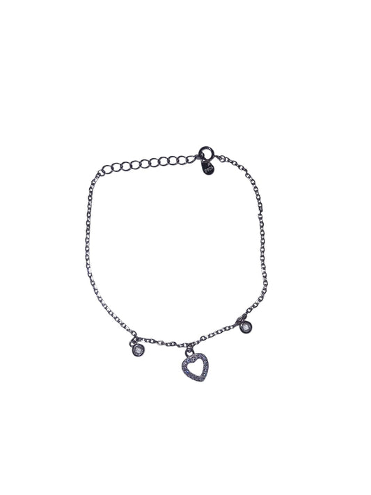 Silver 19cm Bracelet With Heart & Circle Cubic Zirconia Attachments