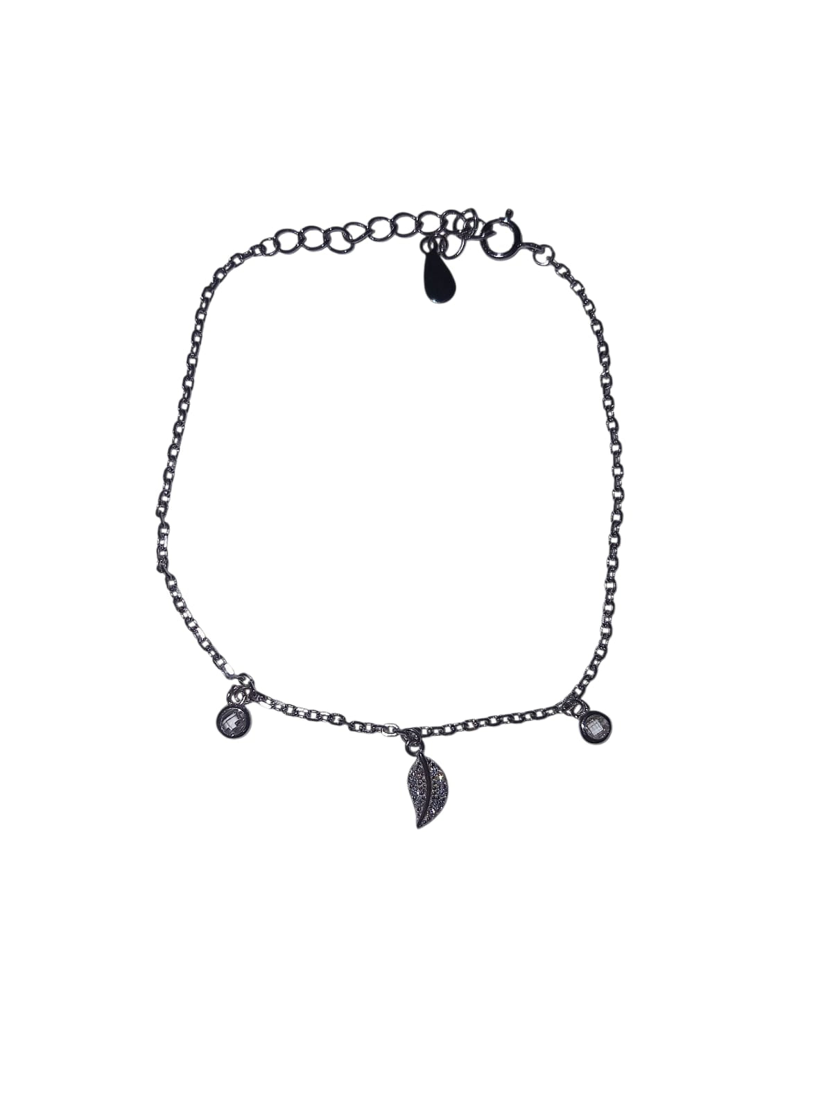 Silver 19cm Bracelet With Leaf & Circle Cubic Zirconia Attachments