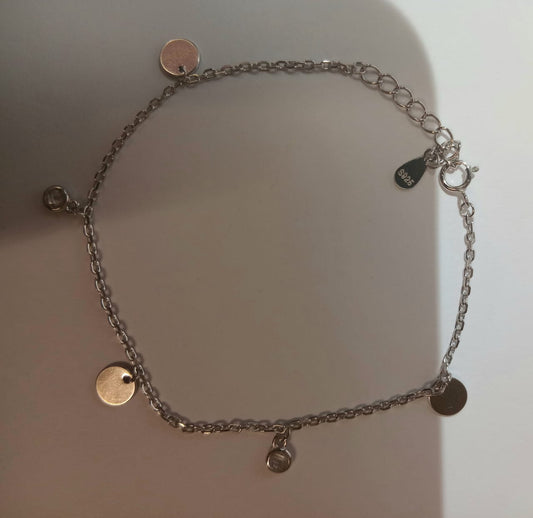 Silver 19cm Charm Bracelet With Plain Disc & Circle Cubic Zirconia Attachments