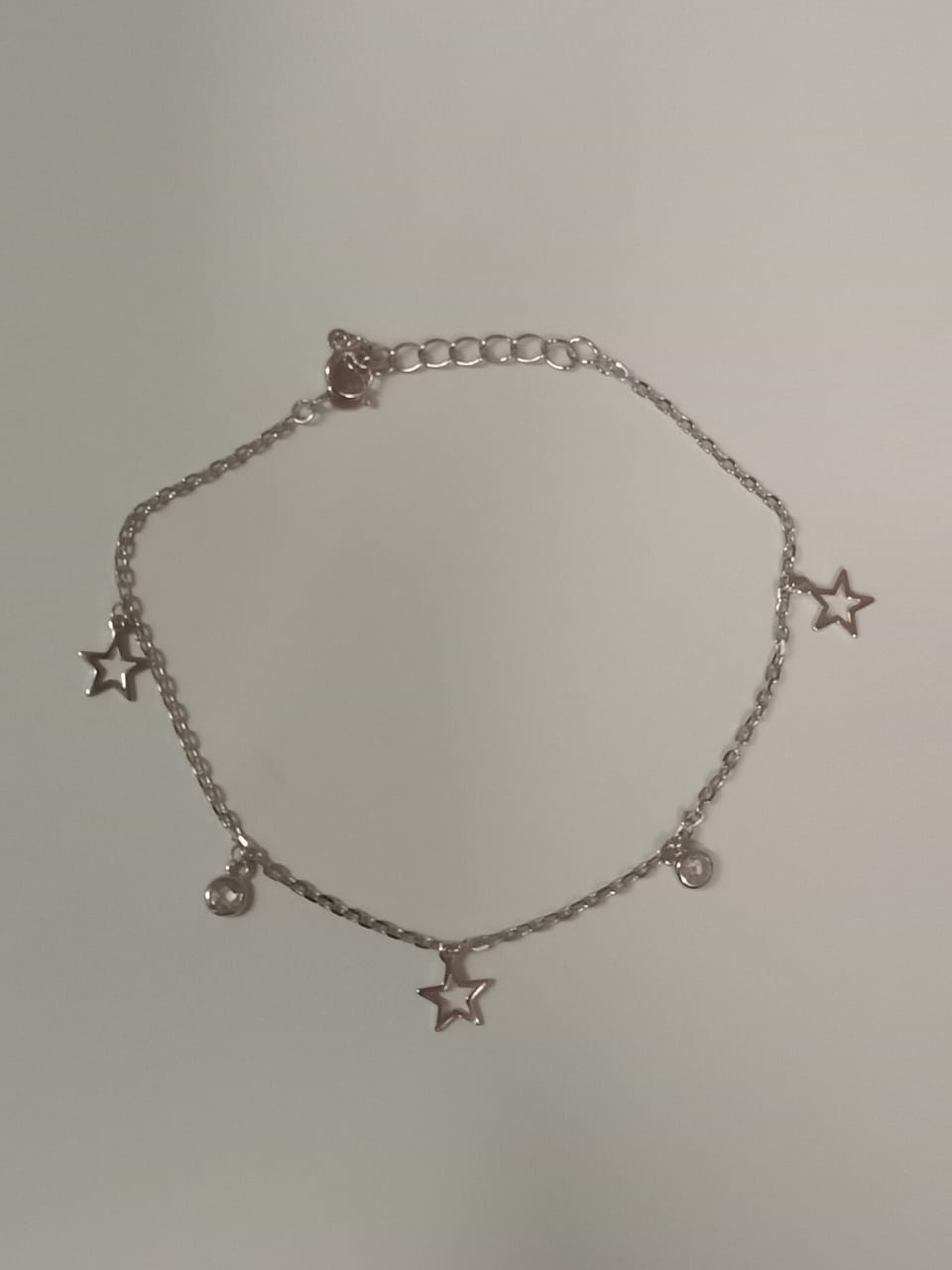 Silver 19cm Charm Bracelet With Open Design Star &amp; Circle Cubic Zirconia Attachments