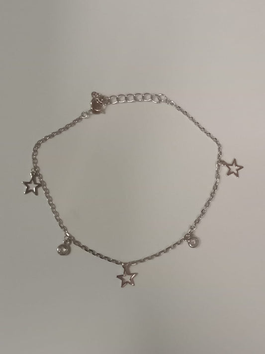 Silver 19cm Charm Bracelet With Open Design Star &amp; Circle Cubic Zirconia Attachments