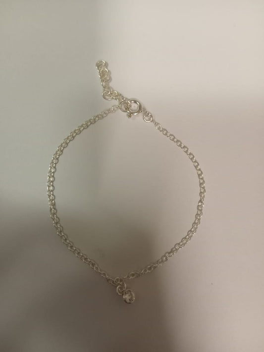 Silver 20cm Anchor Bracelet With Cubic Zirconia Heart Charm