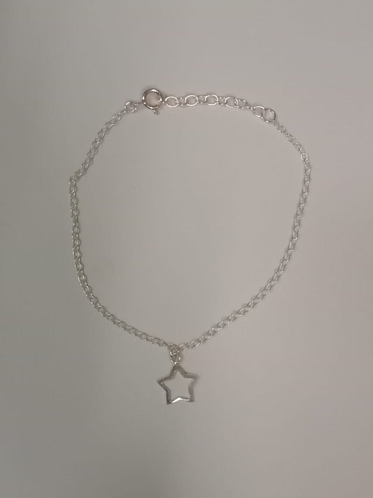 Silver 20cm Anchor Bracelet With Open Design Star Charm