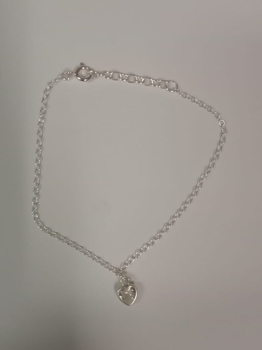 Silver 20cm Anchor Bracelet With Tube Set Cubic Zirconia Heart Charm