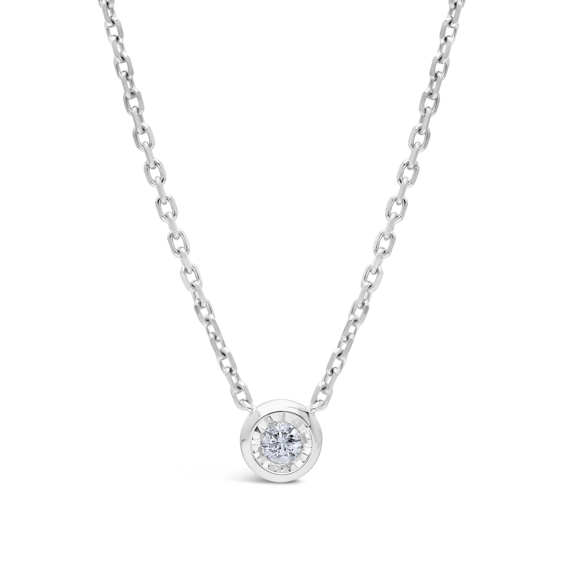 9ct White Gold Round Diamond Pendant & Anchor Link Necklace