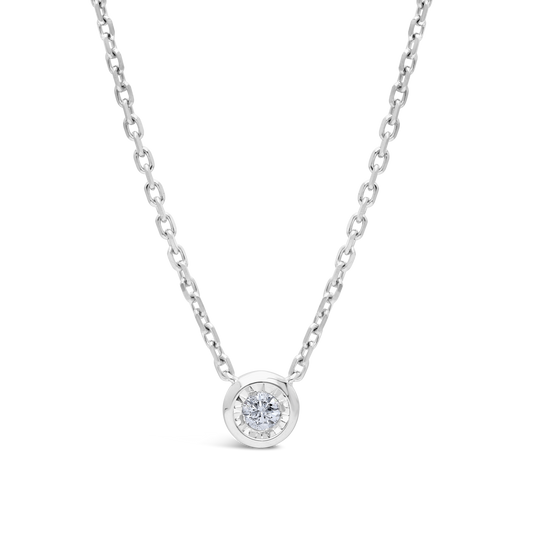 9ct White Gold Round Diamond Pendant & Anchor Link Necklace