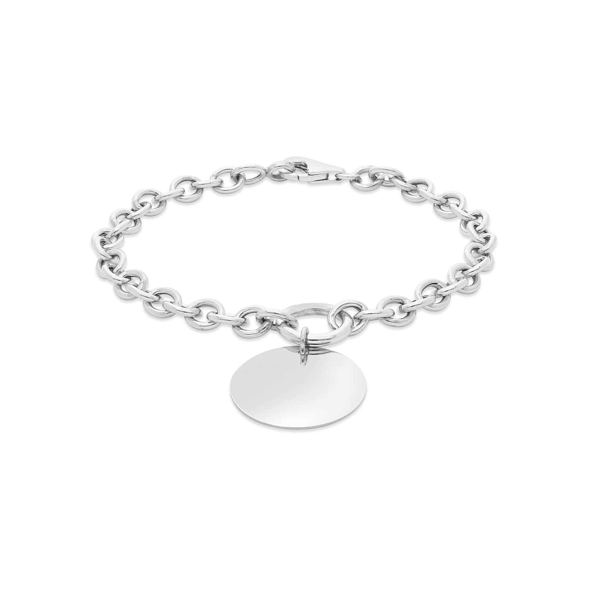 Silver 19cm Bracelet With Flat Round Disc Attachment