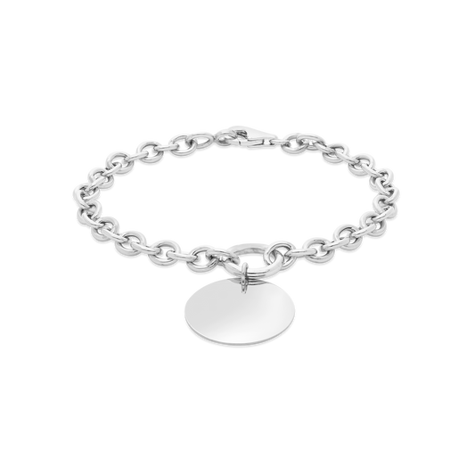 Silver 19cm Bracelet With Flat Round Disc Attachment