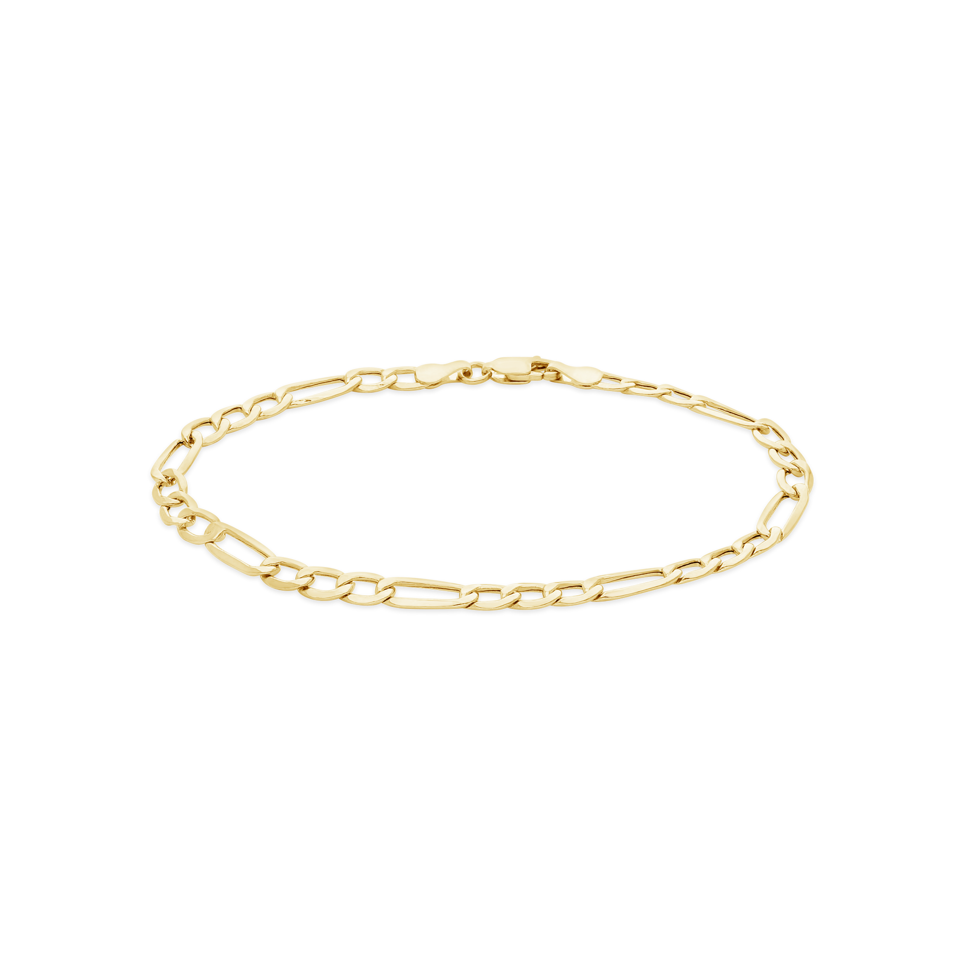 9ct Yellow Gold 21cm Figaro 3+1 Bracelet