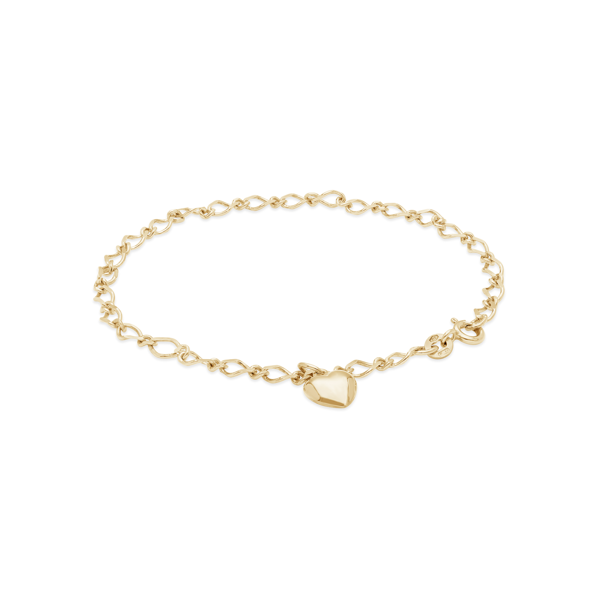 9ct Gold 19cm Fancy Oval Bracelet With Puffed Heart