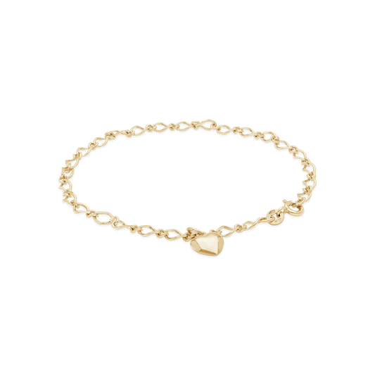 9ct Gold 19cm Fancy Oval Bracelet With Puffed Heart