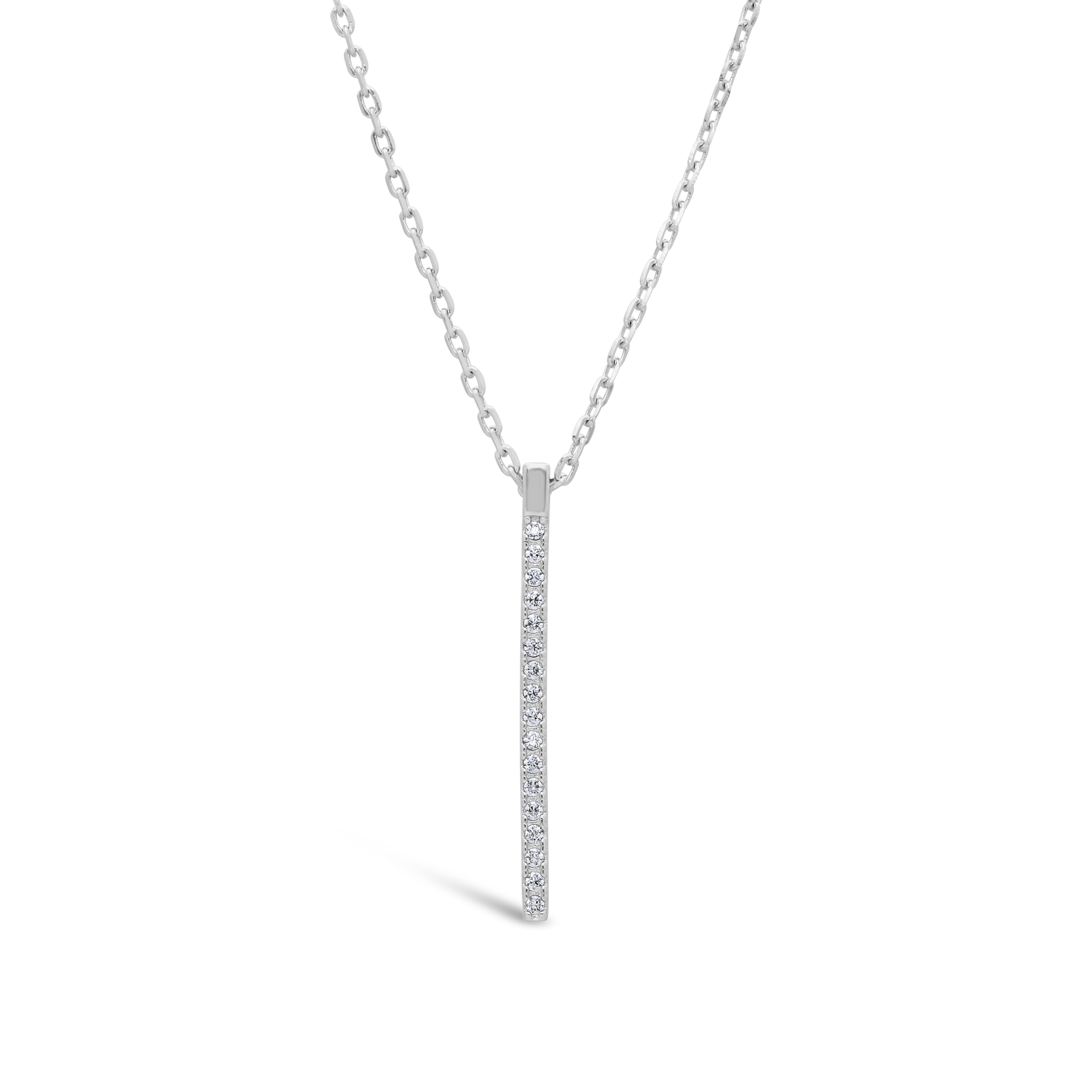 Silver Cubic Zirconia Drop Bar Necklace