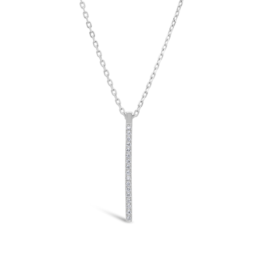 Silver Cubic Zirconia Drop Bar Necklace