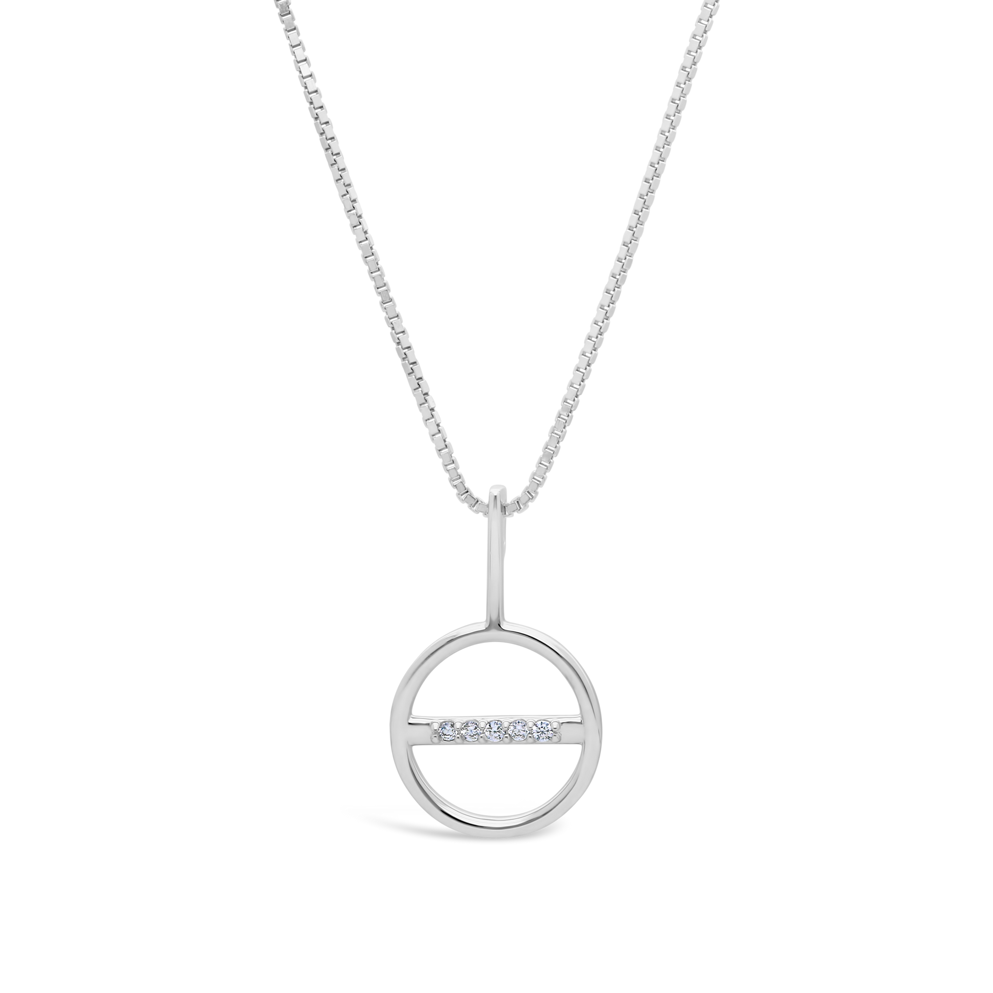 Silver Plain Circle & Cubic Zirconia Bar Inside Circle Necklace