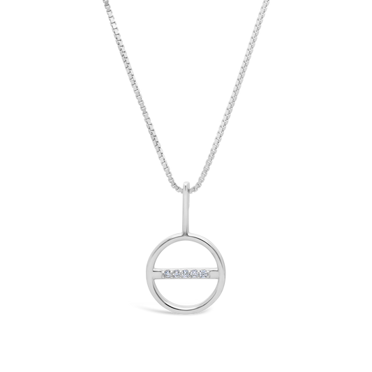 Silver Plain Circle & Cubic Zirconia Bar Inside Circle Necklace