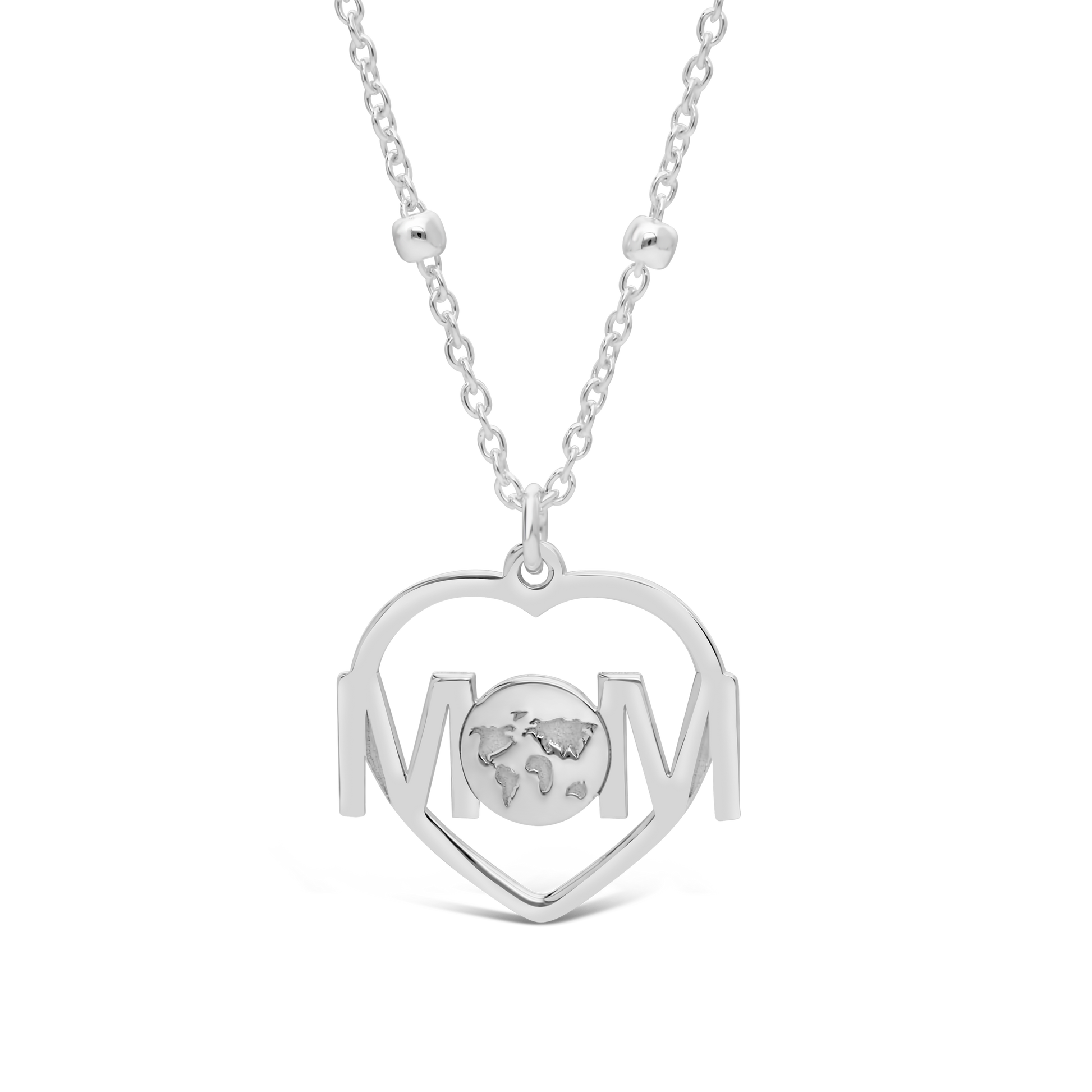 Silver 40cm Ball Necklace With Open "MOM" Heart