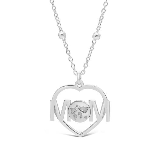 Silver 40cm Ball Necklace With Open "MOM" Heart