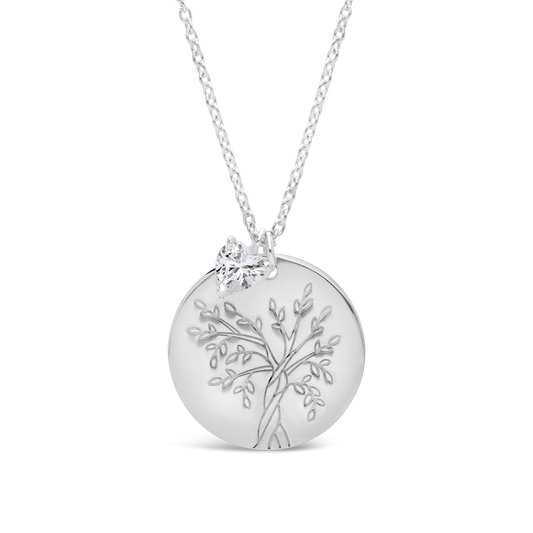 Silver 40cm Necklace With Tree Of Life Pendant & White Cubic Zirconia