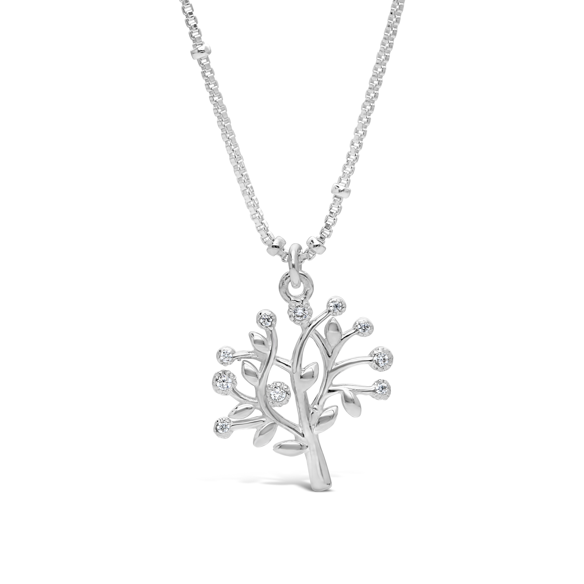 Silver 40cm Necklace With Cubic Zirconia Tree Of Life Pendant