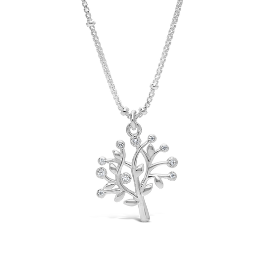 Silver 40cm Necklace With Cubic Zirconia Tree Of Life Pendant