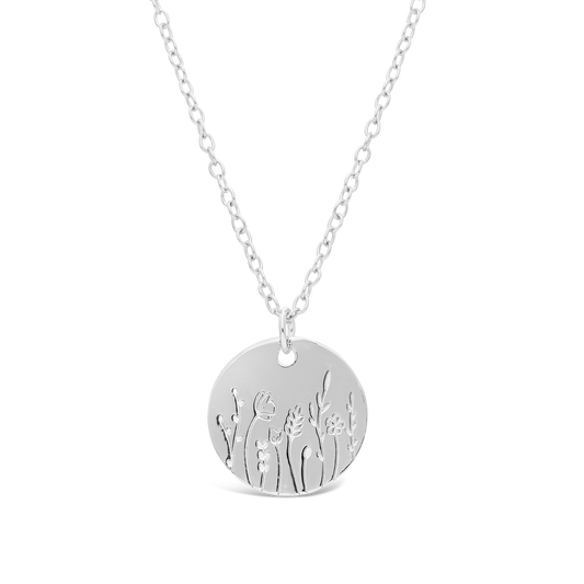 Silver 45cm Chain With Round Engraved Flower Disc