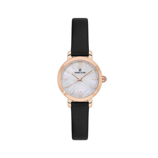 Daniel Klein Ladies Round Rose Plated Case Mother Of Pearl Dial Leather Bracelet