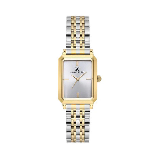 Daniel Klein Ladies Stainless Steel & Gold IP Bracelet Rectangle Silver Dial