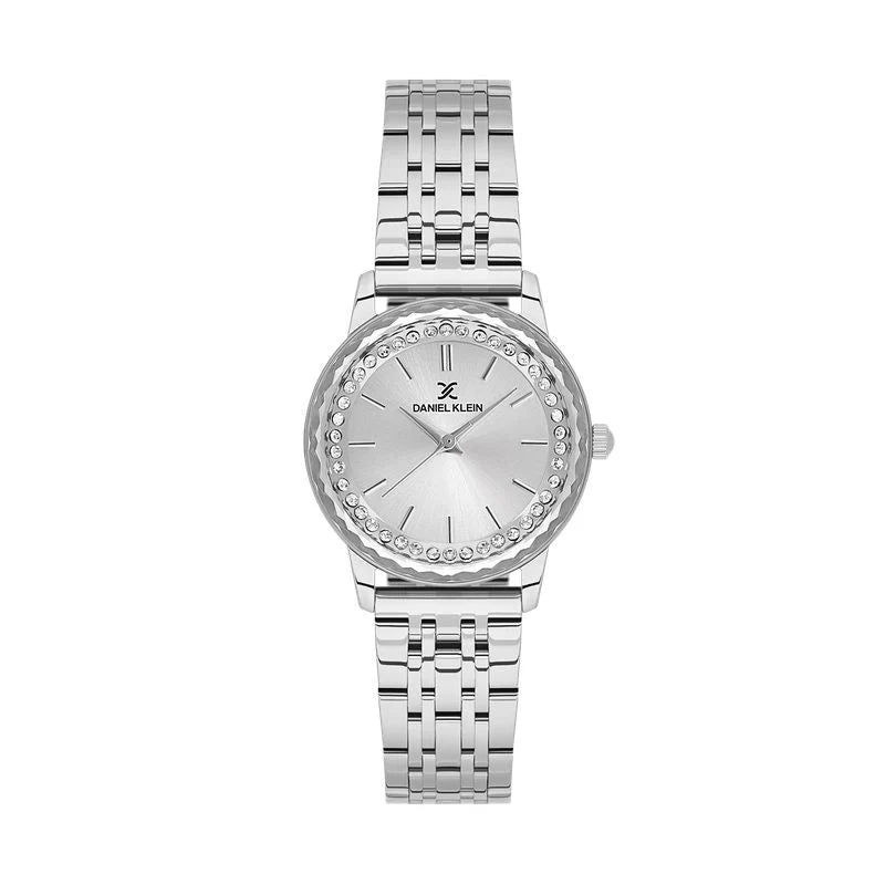 Daniel Klein Ladies Stainless Steel Bracelet Round Silver Dial With Stones