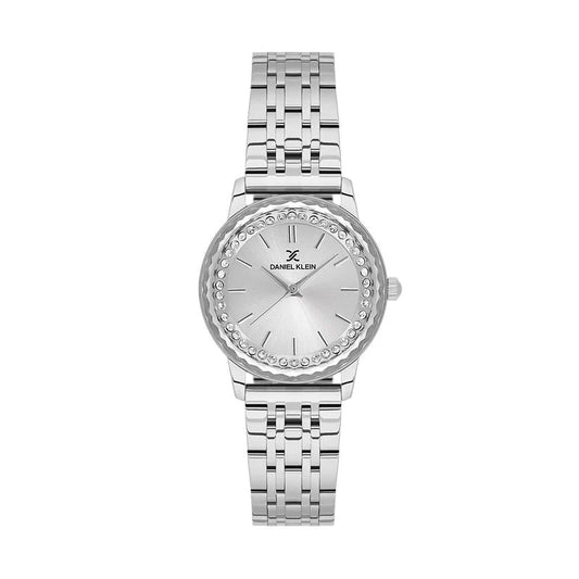 Daniel Klein Ladies Stainless Steel Bracelet Round Silver Dial With Stones
