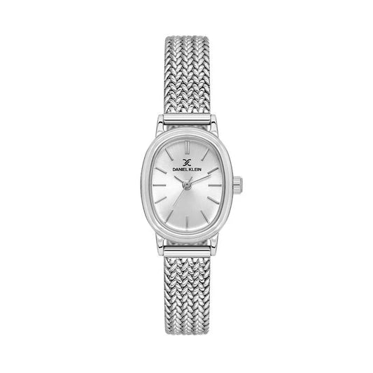 Daniel Klein Ladies Oval Case Silver Dial Mesh Stainless Steel Bracelet