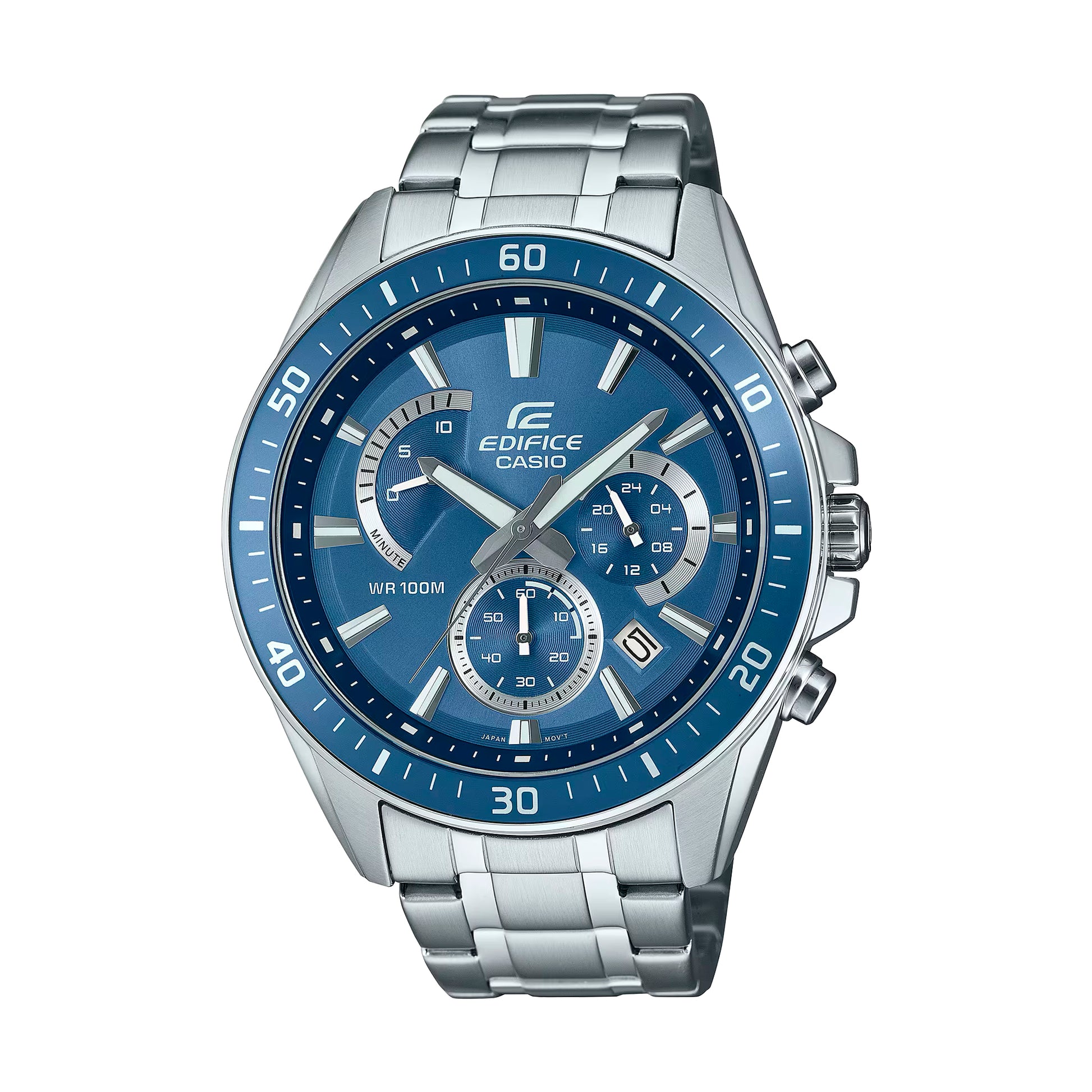 Casio Gents Edifice Retrograd Stainless Steel Case Chrono Round Blue Dial