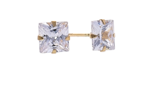 9ct Gold 4 Claw Square Cubic Zirconia Earring