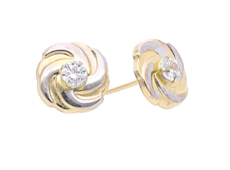 9ct Gold Two Tone Round Swirl Design Cubic Zirconia Stud Earrings
