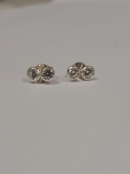 Silver Double Tube Set Cubic Zirconia Stud Earring