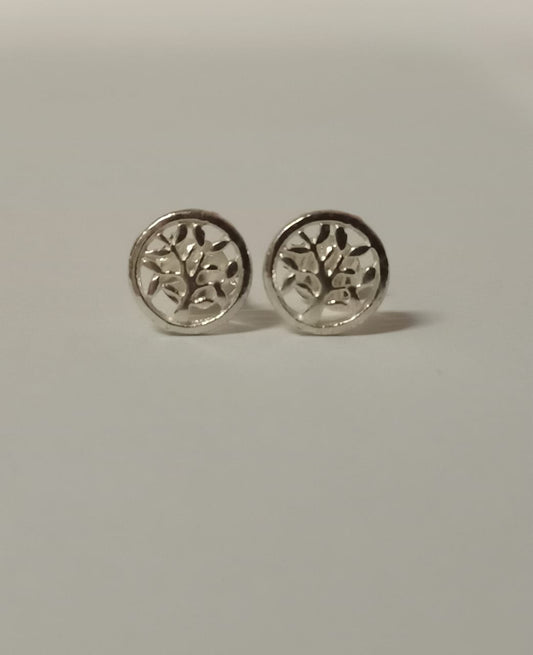 Silver Round Tree Of Life Stud Earring