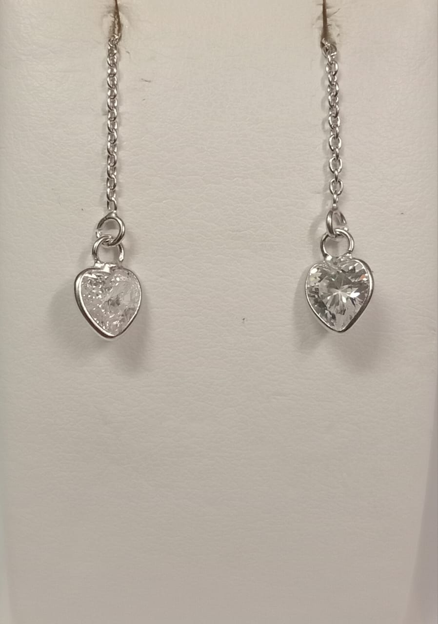 Silver Heart Design Cubic Zirconia Drop Earring