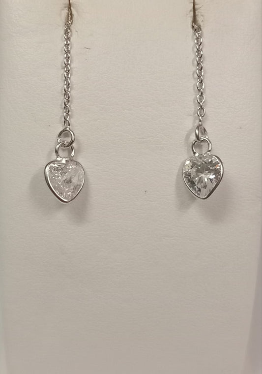 Silver Heart Design Cubic Zirconia Drop Earring