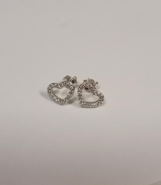 Silver Open Design Cubic Zirconia Heart Stud Earring