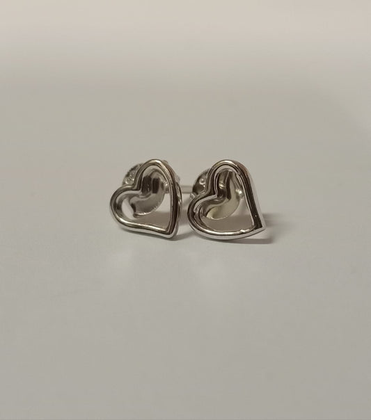 Silver Open Design Heart Stud Earring