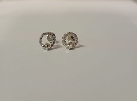 Silver Open Design Cubic Zirconia Circle With Heart Detail Stud Earring
