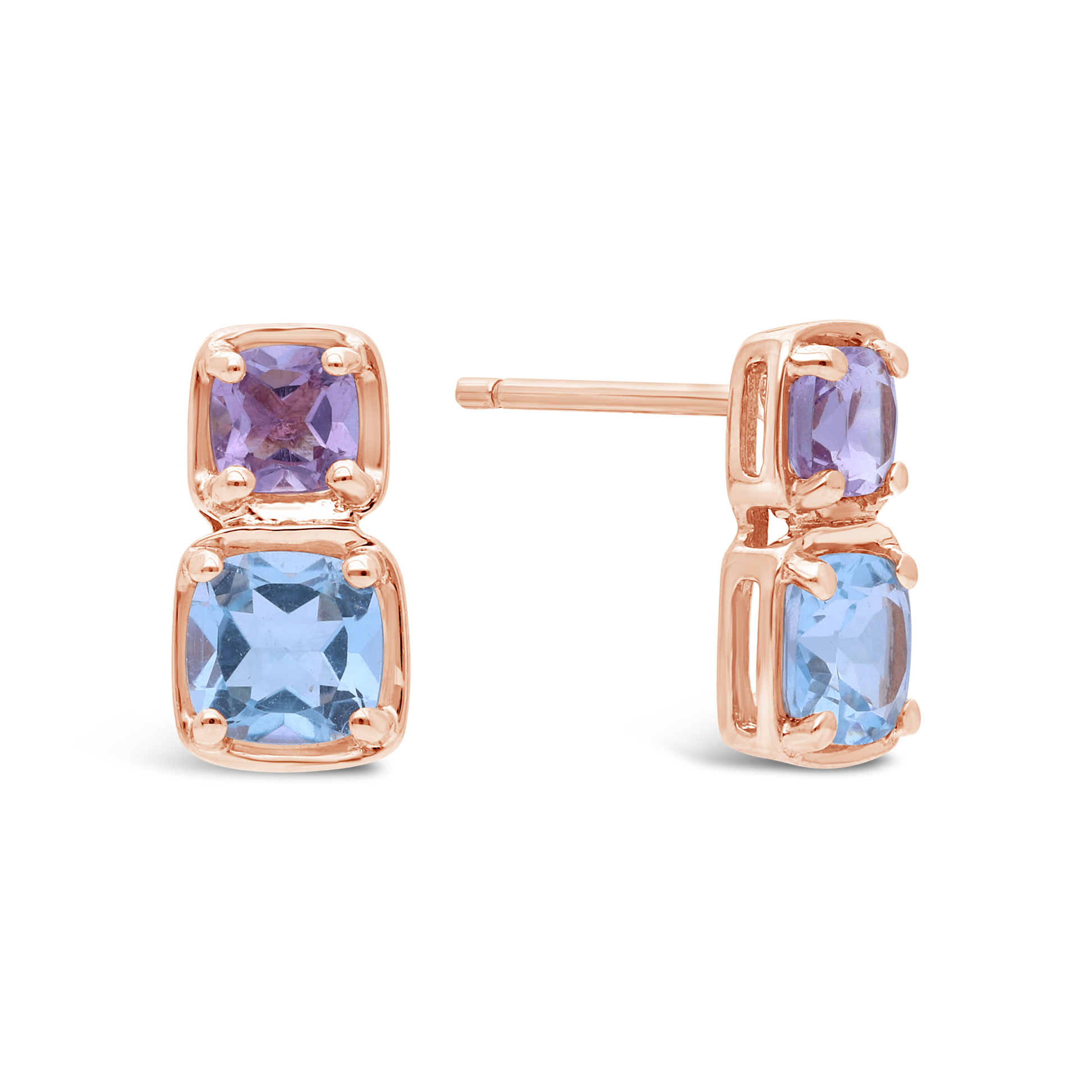 9ct Rose Gold with Pink Amethyst and Blue Topaz Earring