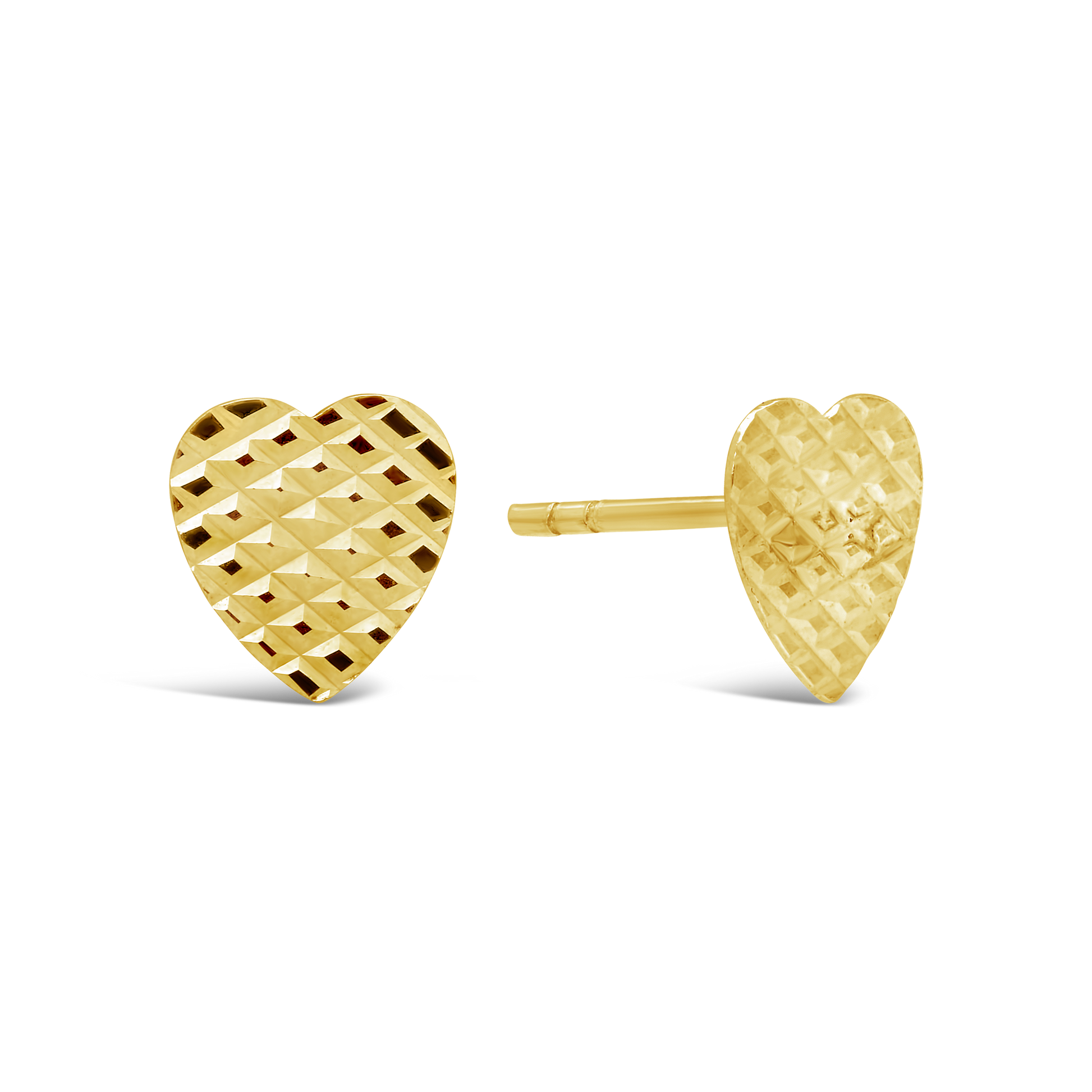 9ct Gold Flat Diamond Cut Heart Stud Earring