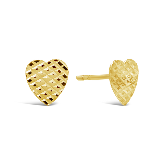 9ct Gold Flat Diamond Cut Heart Stud Earring